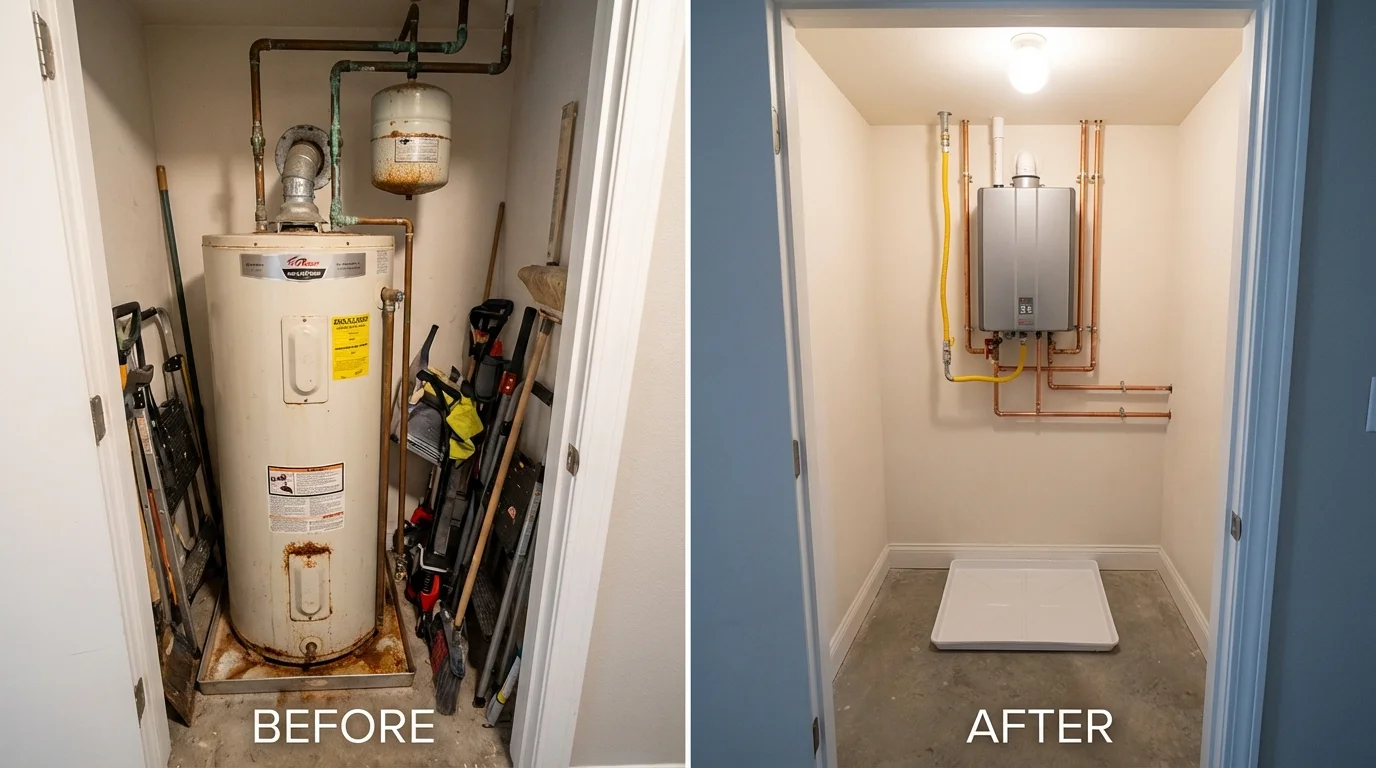 Tank water heater versus wall-mounted tankless unit comparison for Spring Hill, KS homeowners